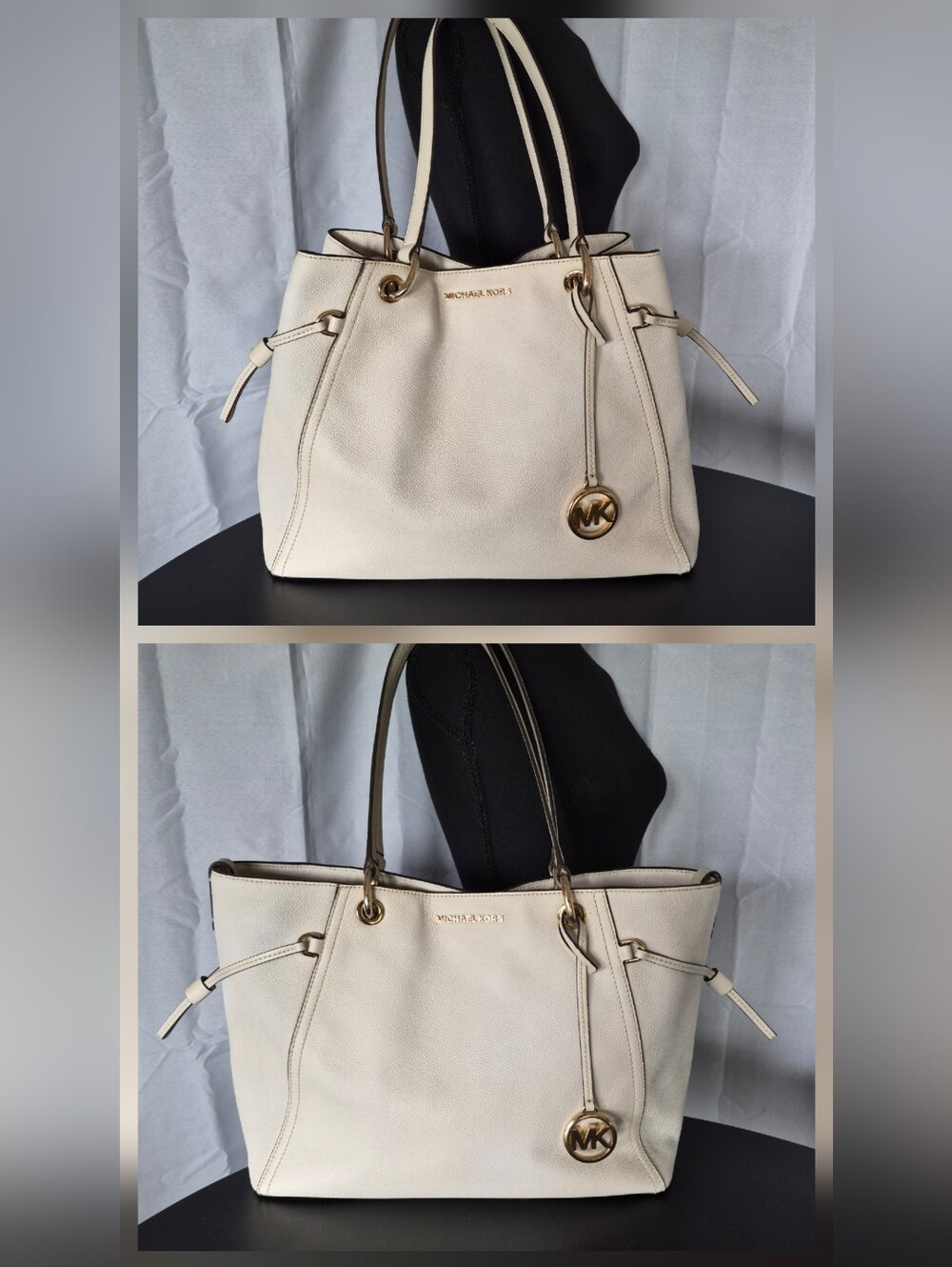 Michael Kors Nicole Large White Leather Tote Convertable Style Travel READ